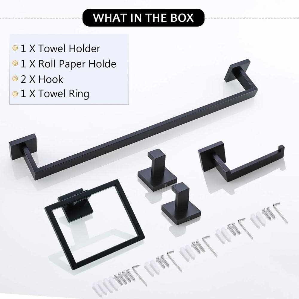 Matte Black 5-Piece Stainless Steel Bathroom Hardware Set