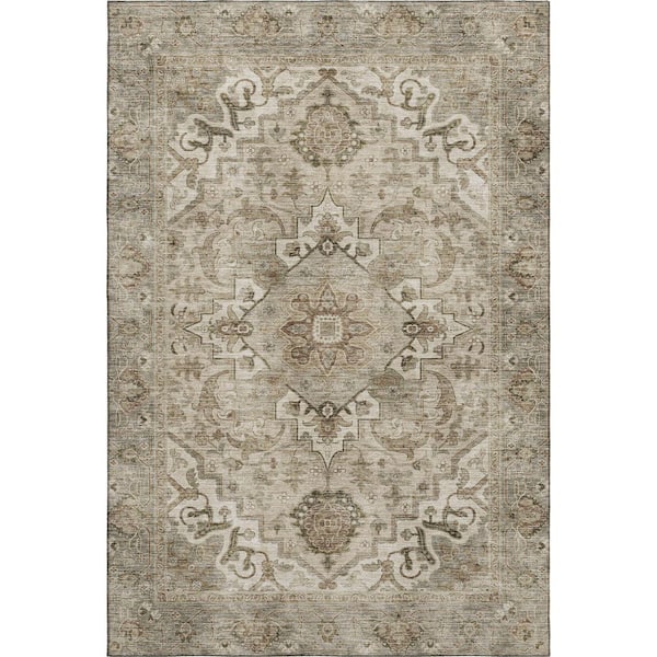 Mayfield Premium Machine Washable Abstract AMF2164 Beige 3 ft. x 4 ft. Area Rug