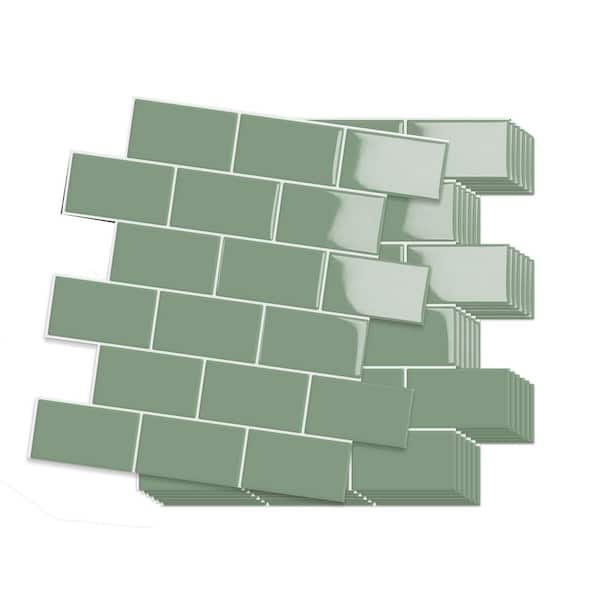 Green 12 in. x 12 in. Vinyl Peel and Stick Backsplash Tile for Kitchen and Bathroom 10-Pack