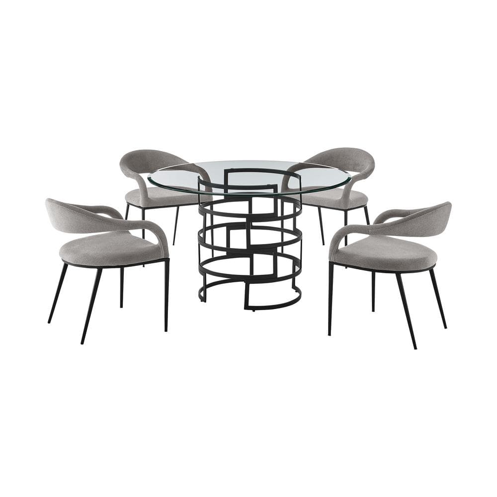 Diaz Morgan 5-Piece Light Gray Fabric Black and Glass Top Dining Set Seats 