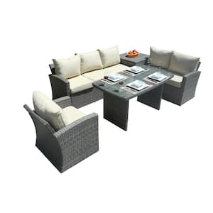 Jessica Grey 5-Piece Wicker Outdoor Sectional Set with Beige Cushions