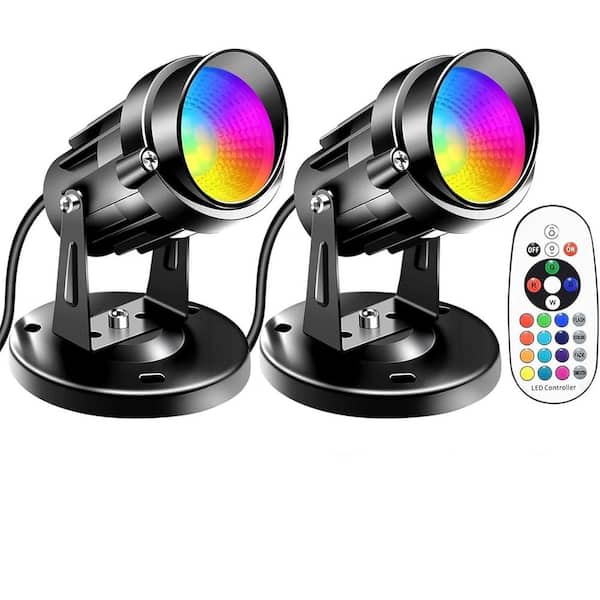 600-Lumen Black LED Floodlight with Remote Control, Plug-in Indoor Accent Lighting for Wall, Stage (2-Pack)