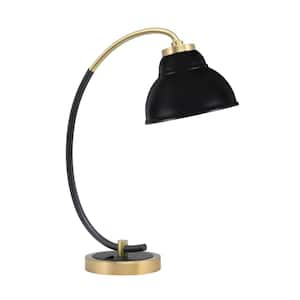 Delgado 18.25 in. Matte Black and Brass Piano Desk Lamp with Black Metal Shade