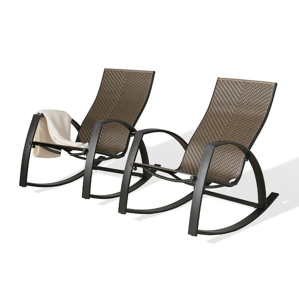 ULAX FURNITURE Metal Steel Wicker Outdoor Rocking Chair (2-Pack)