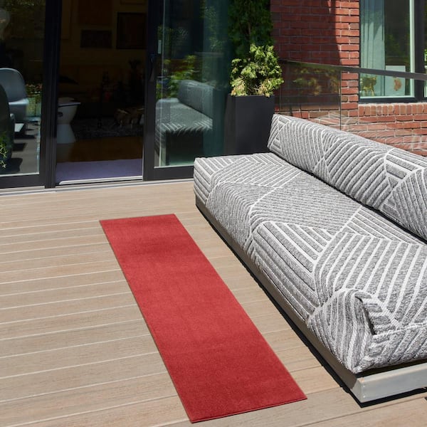 Essentials 2 ft. x 10 ft. Brick Red Kitchen Runner Solid Contemporary Indoor/Outdoor Patio Area Rug