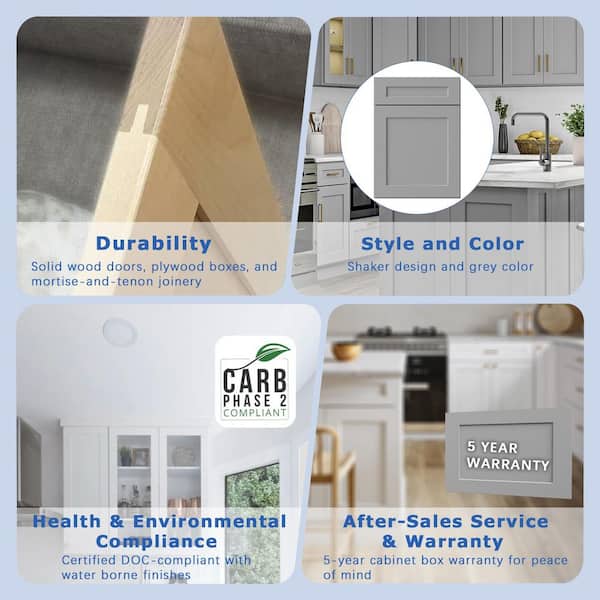 36 in. W x 21 in. D x 34.5 in. H Ready to Assemble Solid Wood Shaker Bath Vanity Combo Cabinet in Light Grey