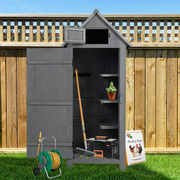 2.5 ft. W x 1.8 ft. D Solid Wood Outdoor Storage Shed, Tool Garden Storage Cabinet with Lockable Door (4.5 sq. ft.)