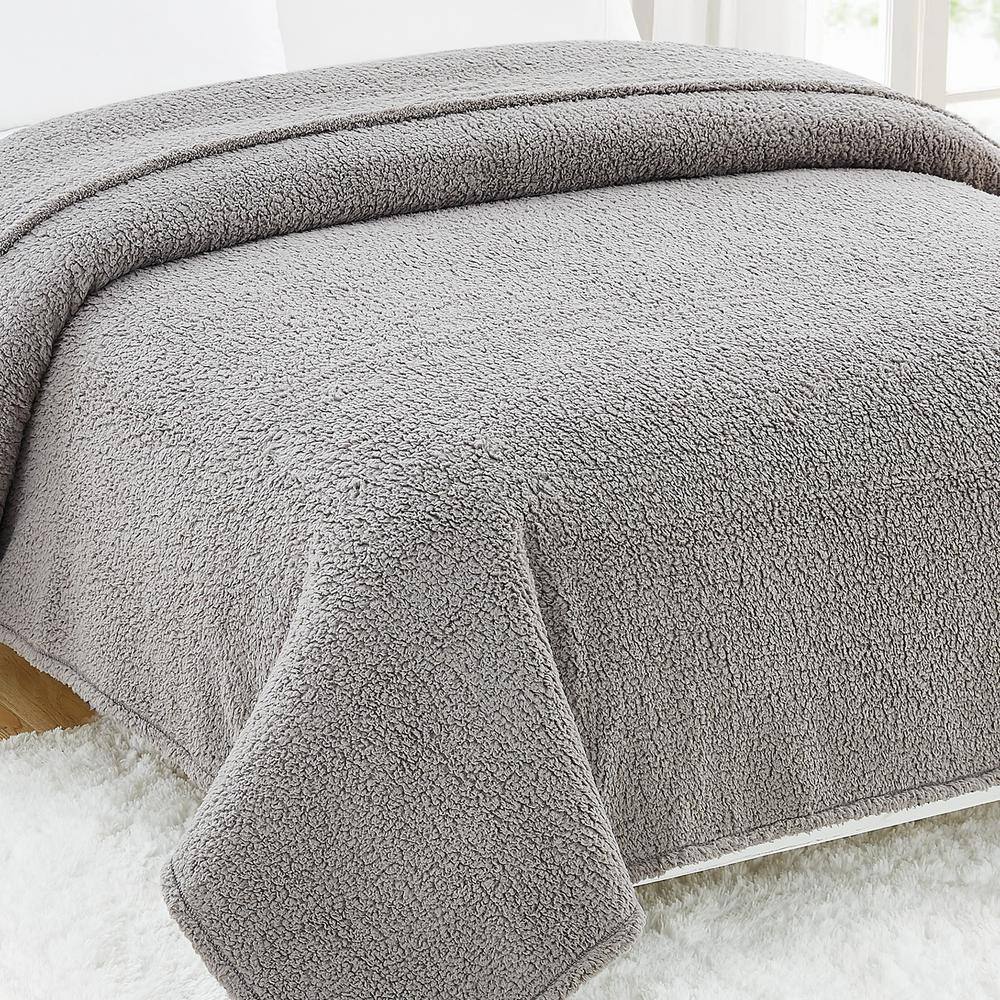 Twin XL Gray Sherpa Fleece Blanket for Kids