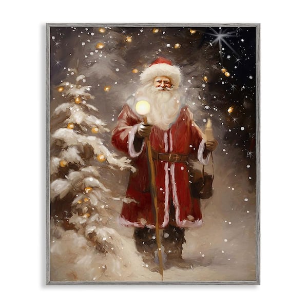 Stupell Industries Santa in Snowy Night Scene by Ramona Murdock 1-Piece Framed Graphic Print People Poster Art Print 14 in. x 11 in.