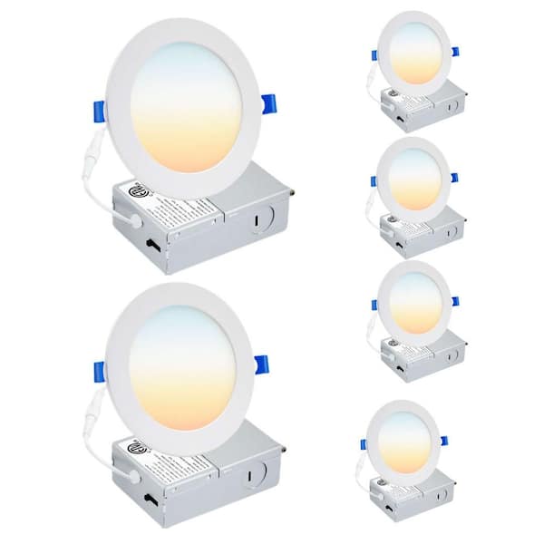 Honbei 6 in. Night Light 60-Watt Equivalent Recessed LED Downlight Integrated Night Lighting Kit, 5CCT Selectable (6-Pack)
