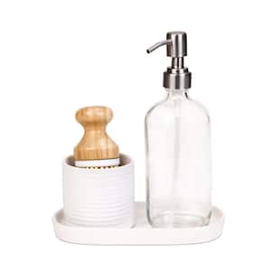 Ceramic Soap Pump and Brush Set with Tray