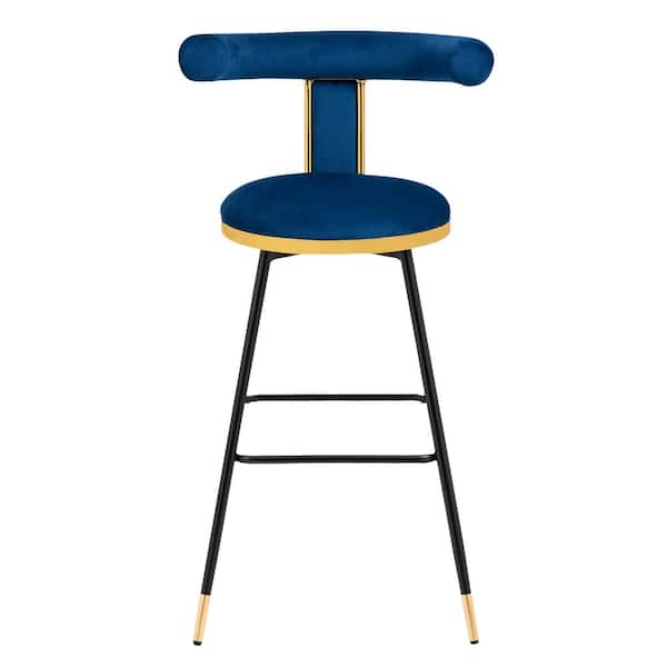 Uixe 39.35 in.Blue Metal Leg Velvet Upholstered Height Bar Stool with Low Back(Set of 1)