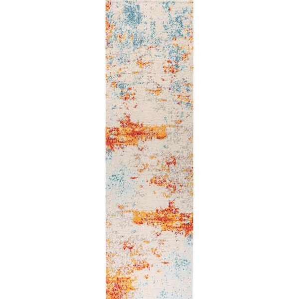 Sunset Modern Abstract Orange/Multi 2 ft. x 8 ft. Runner Rug
