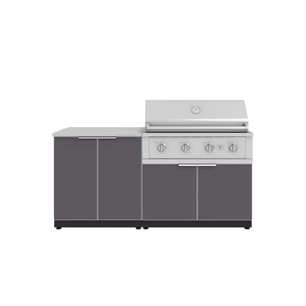 NewAge Products Outdoor Kitchen 72 in. W x 24 in. D x 48.5 in. H Aluminum Gray 4-Piece Cabinet Set with 40 in. Performance NG Grill