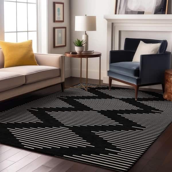Mayfield Premium Machine Washable Abstract AMF1016 Black 10 ft. x 14 ft. Area Rug