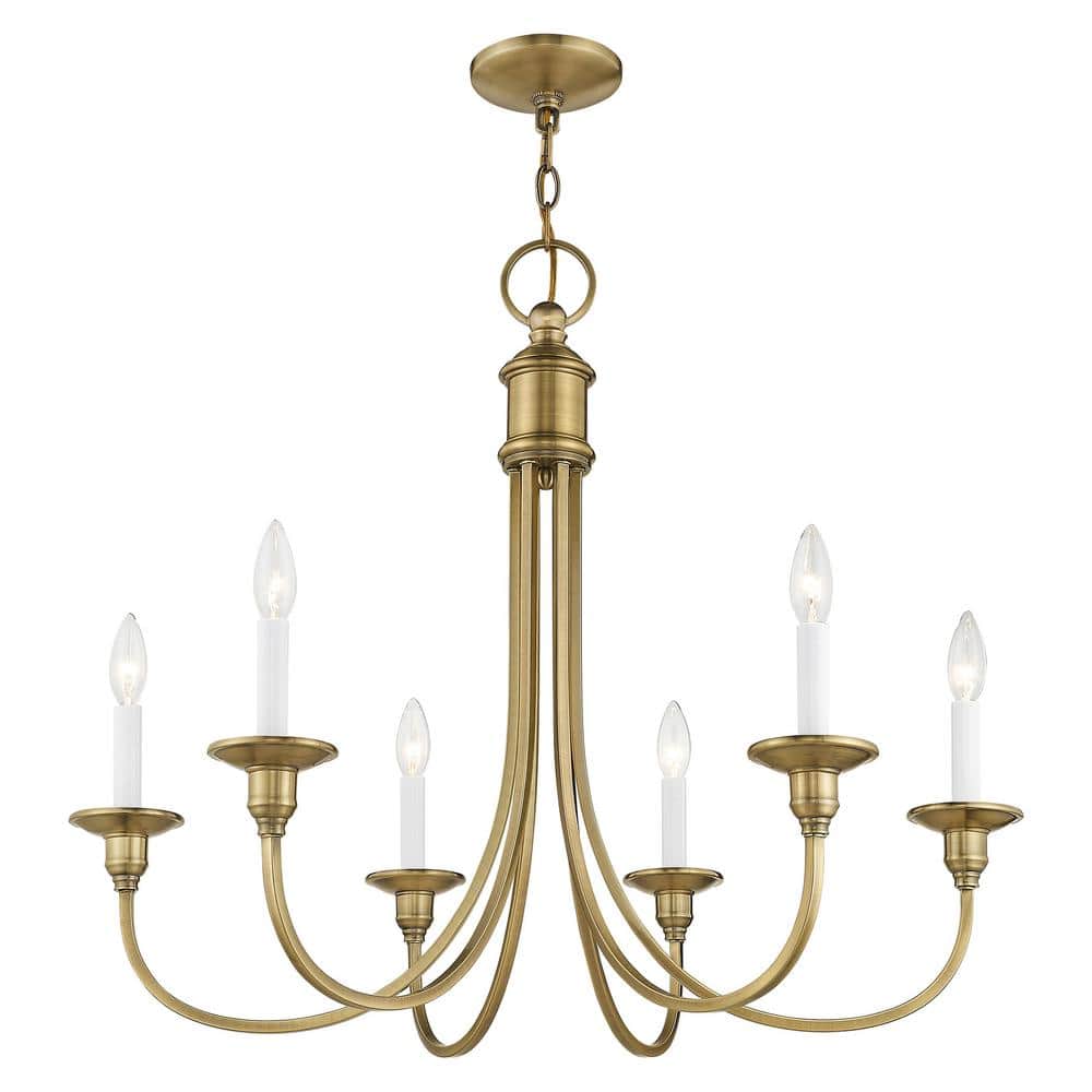Antique Brass 6-Light Candle Chandelier