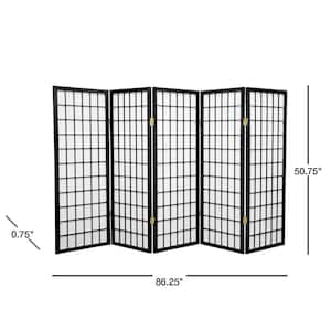 4 ft. Short Window Pane Shoji Screen - Black - 5 Panels