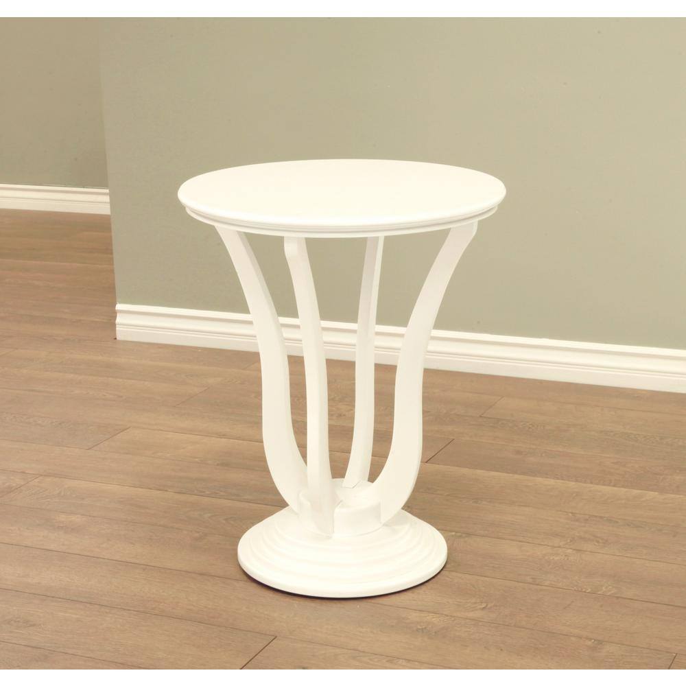 White Round Wood Pedestal End Table