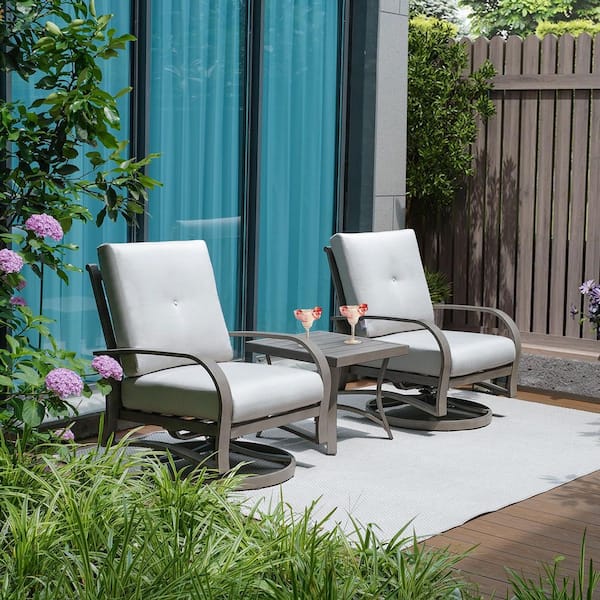CHAMBER 3-Piece Swivel Aluminum Outdoor Conversation set with Sunbrella Cushions