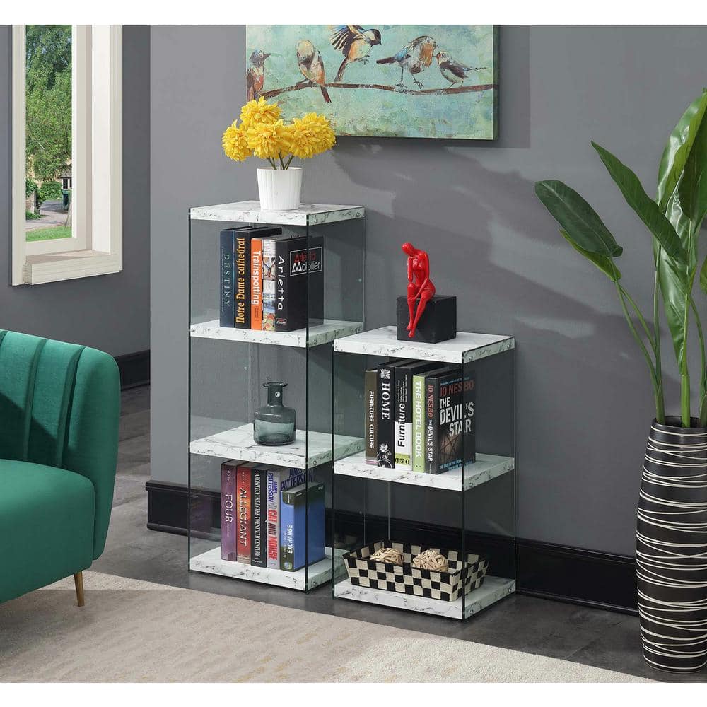 SoHo White Faux Marble 3-Tier Floating Illusion Bookcase