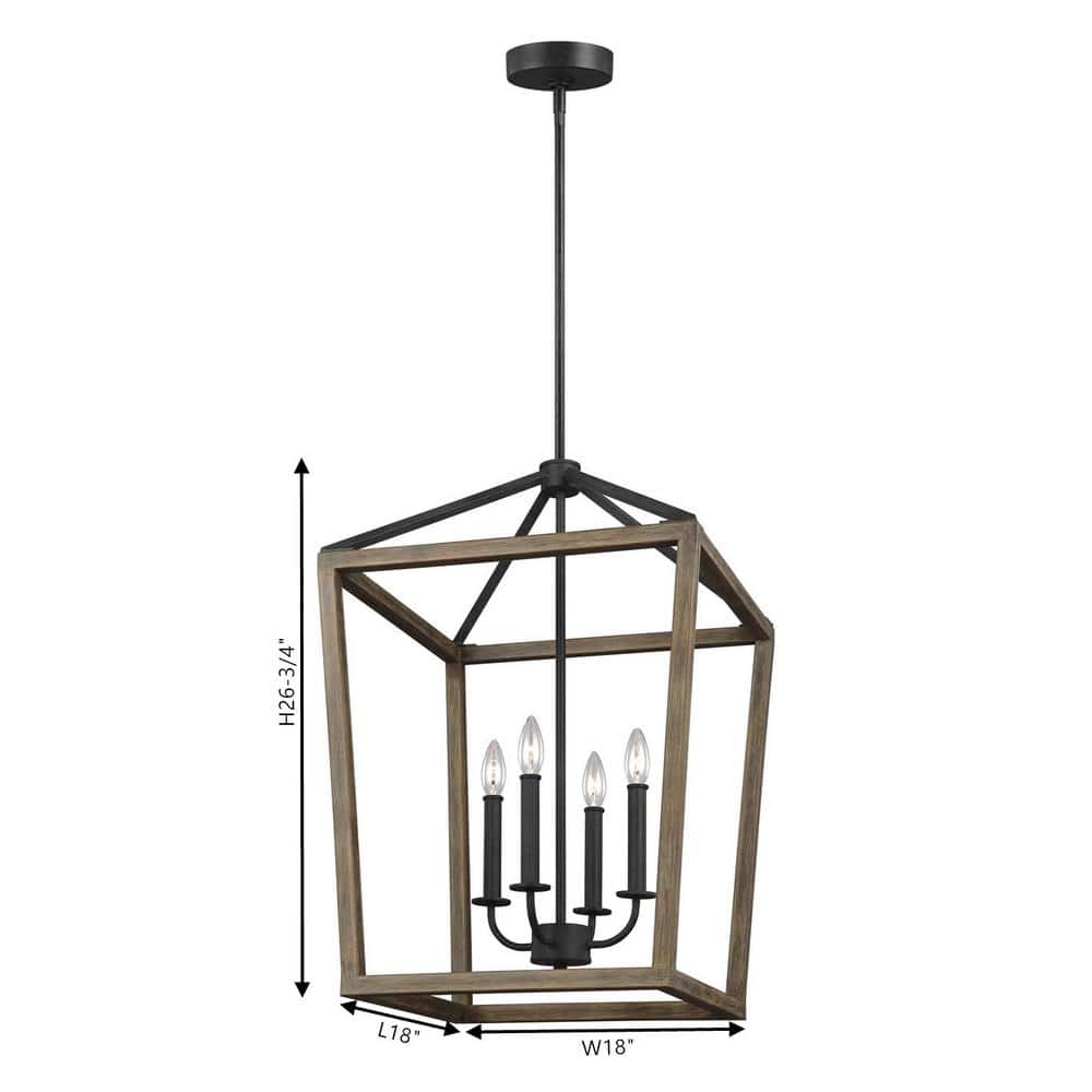 Mini Buford 4-Light Weathered Oak and Forged Iron Candle Chandelier