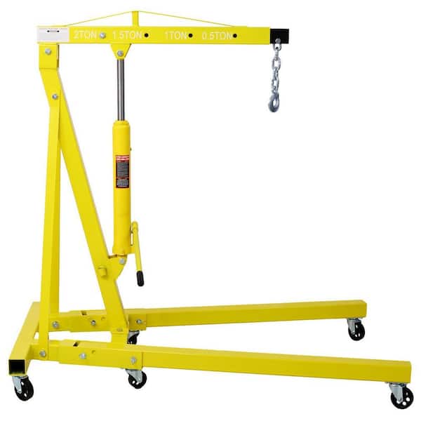 Ami 2-Ton Folding Engine Hoist Cherry Picker Shop Crane Hoist Lift, Heavy-Duty Steel with 6 Iron Caster Wheels