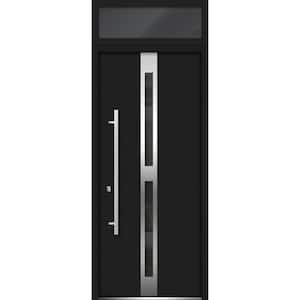 36 in. x 96 in. Right-Hand/Inswing Transom Tinted Glass Black Enamel Steel Prehung Front Door with Hardware
