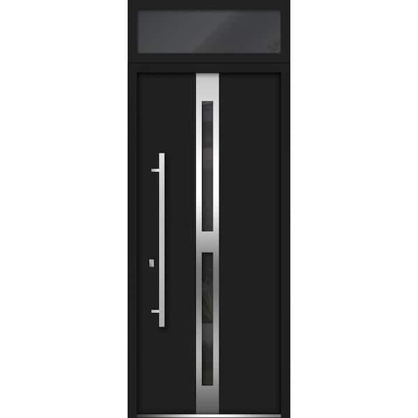 VDOMDOORS 36 in. x 96 in. Right-Hand/Inswing Transom Tinted Glass Black Enamel Steel Prehung Front Door with Hardware
