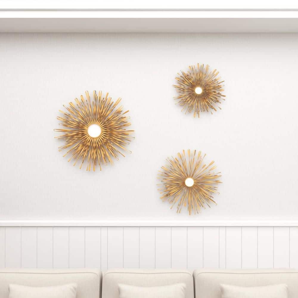 Gold Sunburst Round Metal Wall Mirror Set