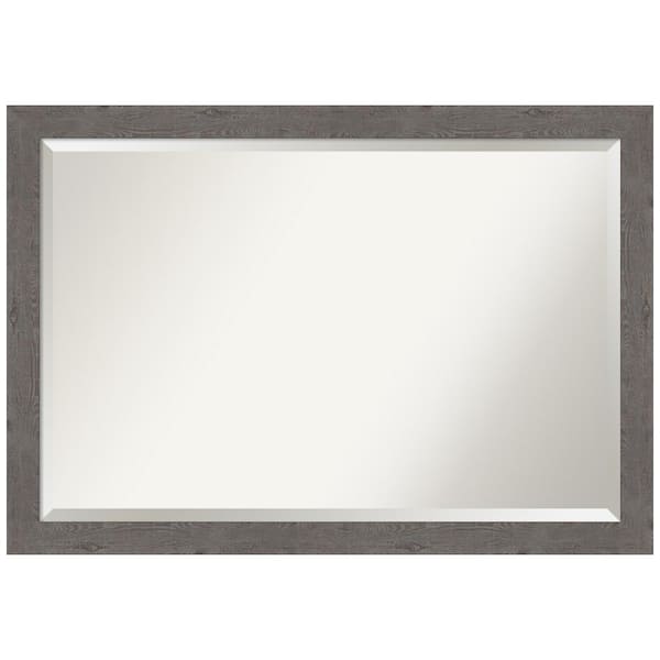 Amanti Art Rustic Plank Grey Narrow 39.5 in. H x 27.5 in. W Framed Wall Mirror