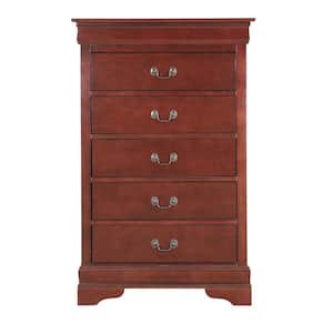 Louis Phillipe II 5-Drawer Cherry Chest of Drawers (48 in. H x 31 in. W x 16 in. D)