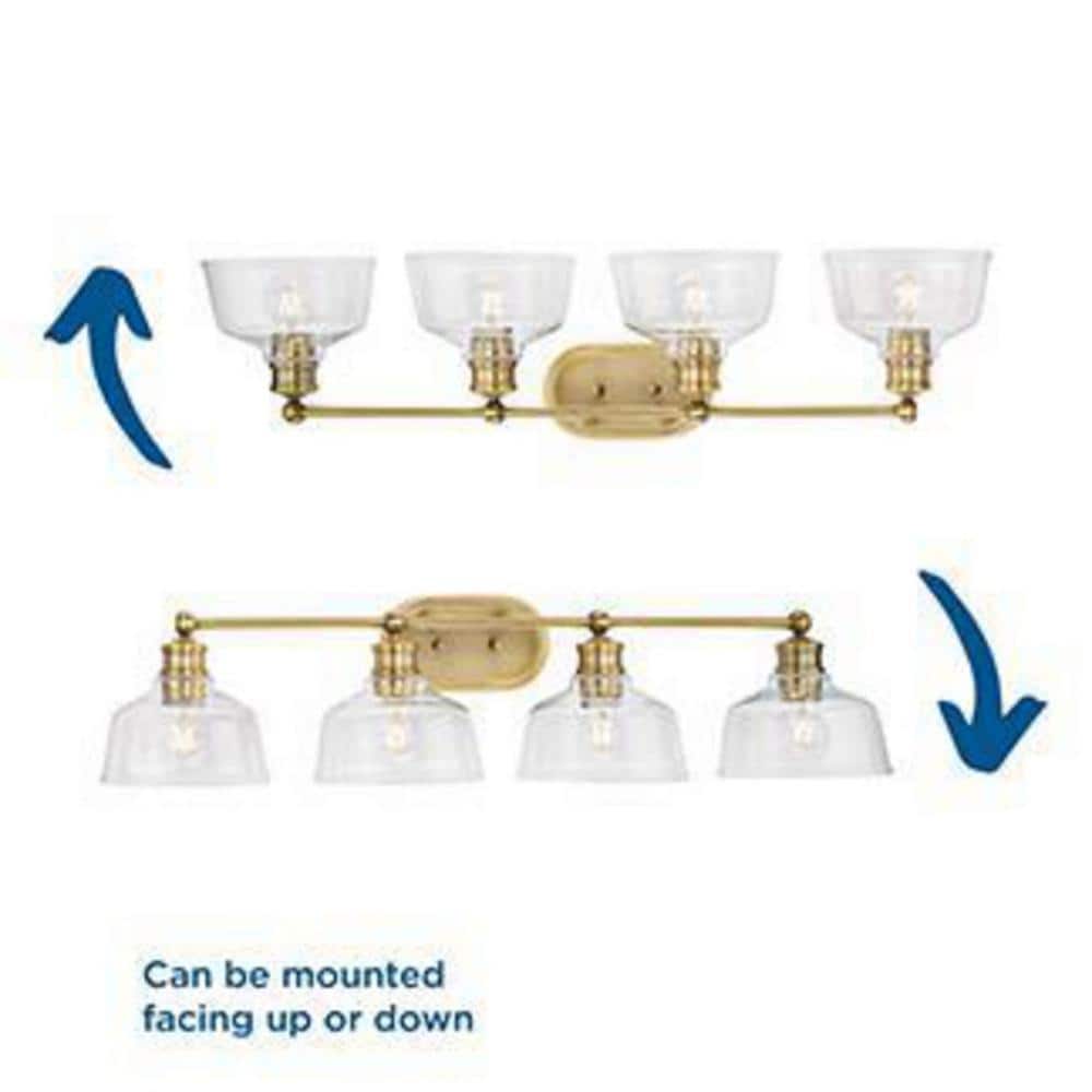 Singleton 36" Vintage Brass 4-Light Vanity Fixture with Clear Glass Shades