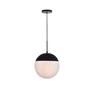 Timeless Home 12 in. 1-Light Black and Frosted White Pendant Light, Bulbs Not Included