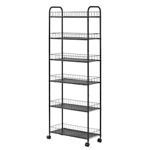 6-Tier Storage Cart, Metal Wire Storage Shelving Rack with Baskets for Kitchen Bathroom in Black