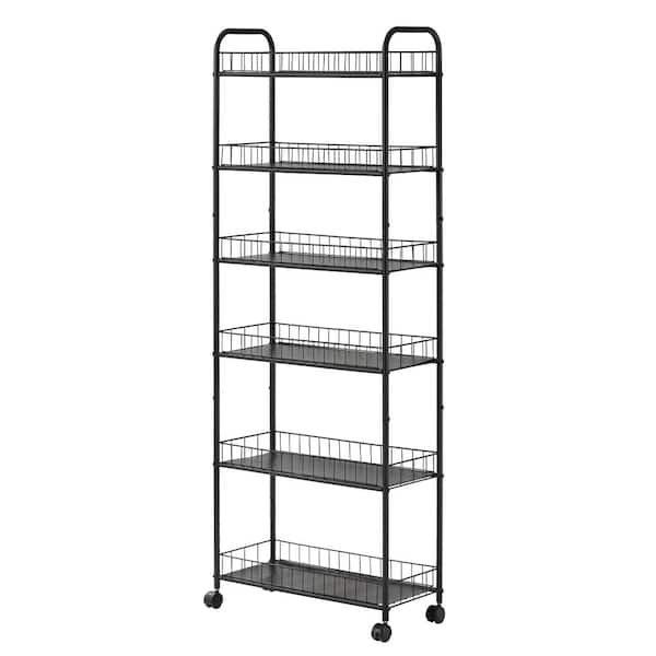Tileon 6-Tier Storage Cart, Metal Wire Storage Shelving Rack with Baskets for Kitchen Bathroom in Black