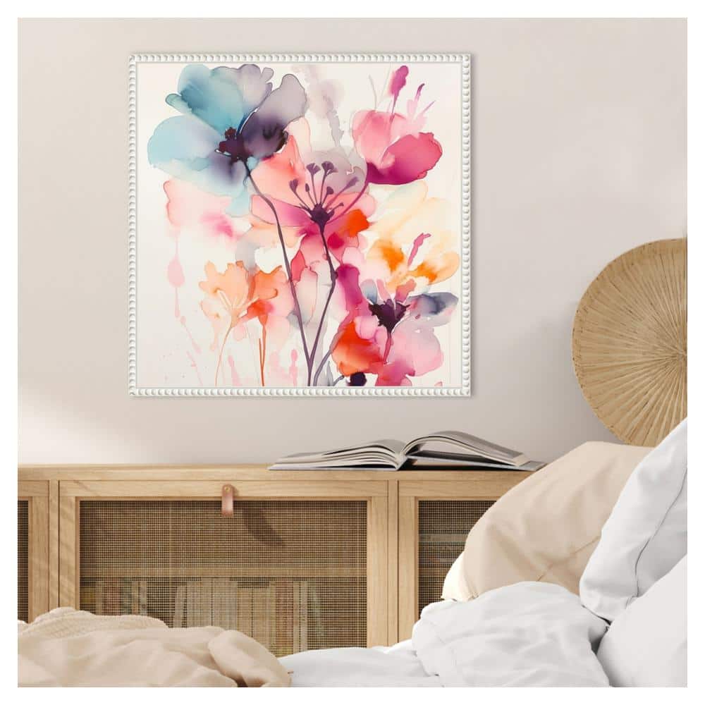 Watercolor Romance I Abstract Floral Canvas Print with White Frame