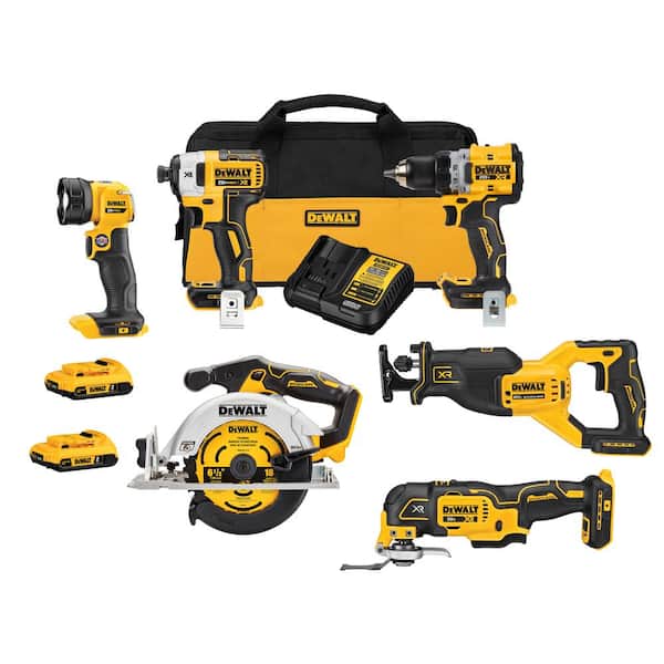 DEWALT 20V Lithium-Ion Cordless Brushless 6 Tool Combo Kit with 2.0Ah and Charger DCK648D2 - The Home Depot