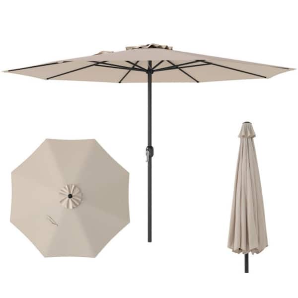 12 ft. L x 8.2 ft. W Beige Polyester Crank Patio Umbrella with Vent and 1.9 in. Pole for Outdoor Table Use