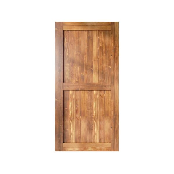 HOMACER 54 in. x 84 in. H-Frame Early American Solid Natural Pine Wood Panel Interior Sliding Barn Door Slab with Frame