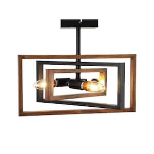 15.7 in. 3-Light Black Retro Industrial Rectangle Adjustable Frame Semi-Flush Mount Ceiling Light