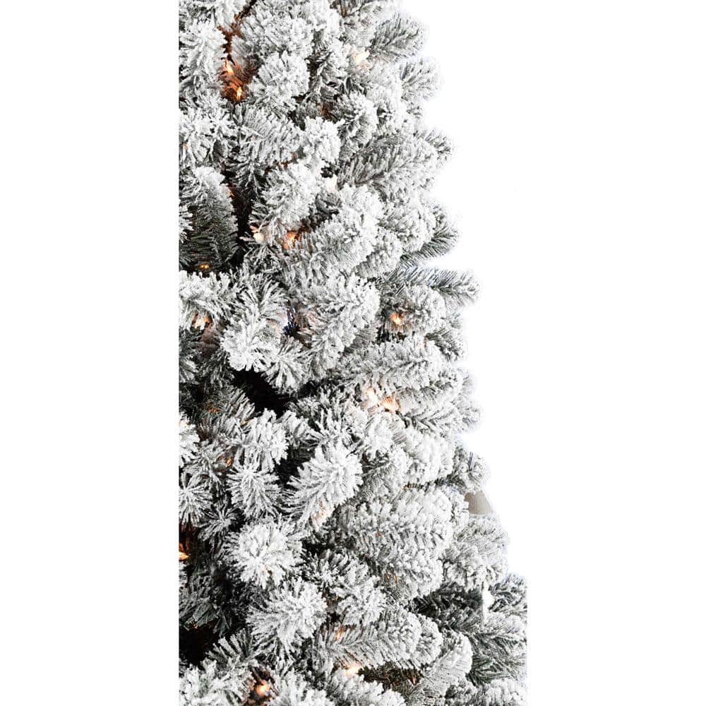 7.5-Ft White Flocked Alaskan Pine Christmas Tree with LED Lights