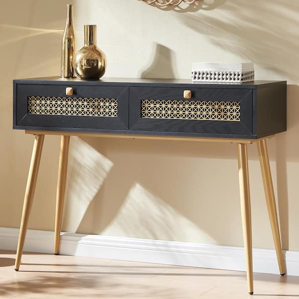 EDYO LIVING 41.9 in. Black Rectangle Wood Console Table