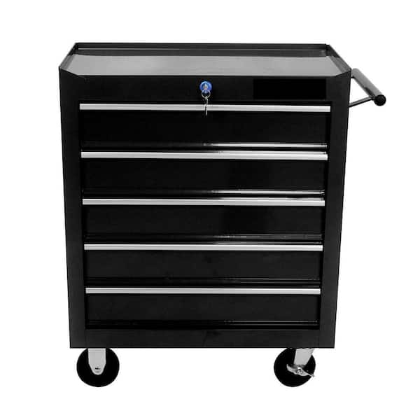13 in. 5 Drawer Tool Chest, Side Tool Cabinets for Garage Storage with 4 Wheels and Locking System, Black