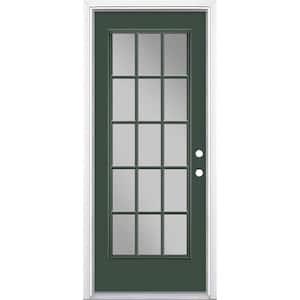 32 in. x 80 in. Conifer 15 Lite Left Hand Clear Glass Painted Steel Prehung Front Exterior Door Brickmold/Vinyl Frame