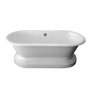 Duet 66 in. Cast Iron Double Roll Top Flatbottom Non-Whirlpool Bathtub in White with No Faucet Holes