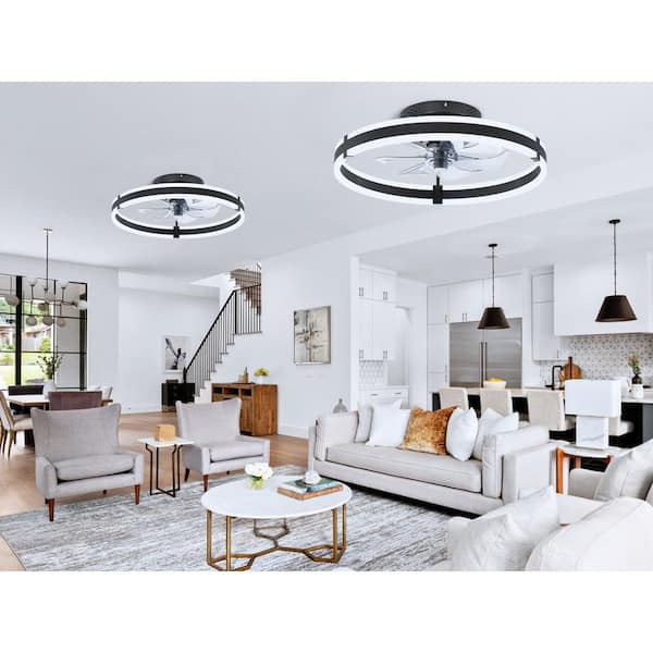 20 in. Dimmable LED Smart Indoor Black Modern Flush Mount Ceiling Fan with Light Kit and Remote Control Living Room