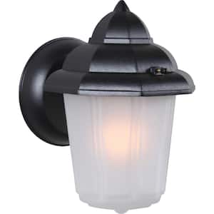 Black Hardwired Outdoor Coach Light Sconce with Frosted Glass Shade