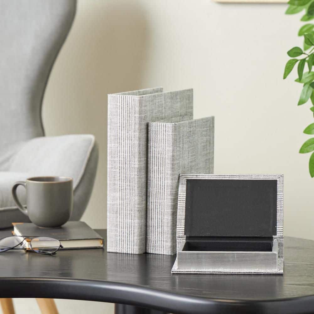 9 in, 7 in. and 5 in. Black and White Fabric Rectangle Faux Book Storage Decorative Box (Set of 3)
