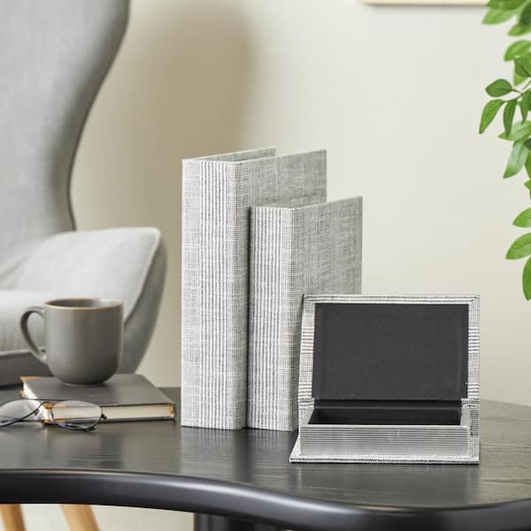 9 in, 7 in. and 5 in. Black and White Fabric Rectangle Faux Book Storage Decorative Box (Set of 3)