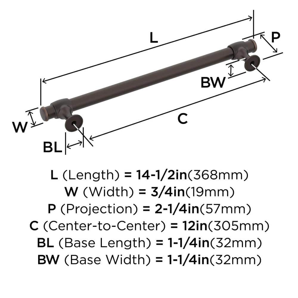 Oil Rubbed Bronze 14.5" Appliance Pull with Mounting Hardware